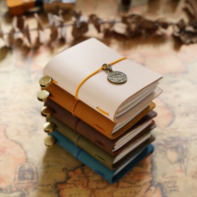 Mini Genuine Leather Vintage Journal Notebook Blank Paper Diary Planner 128Pages-image