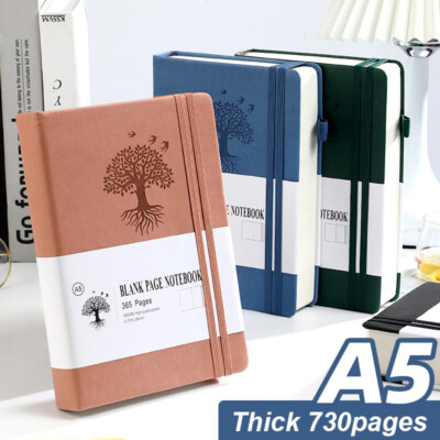 Thick PU Leather Hard Cover Journal A5 Notebook Blank Paper Diary 730 Pages-image