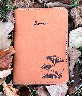 Handmade In The Ozarks, Genuine Oak Leather Travel Journal Mushroom, Replaceable-image