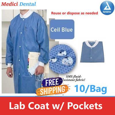 Dental Medical Triple-layer polymer Lab Coats, 3 Pockets, Blue, Unisex, 10/Pk-image