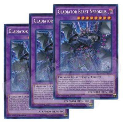 Yugioh Gladiator Beast Nerokius x 3 1st Edition Secret Rare NM - Free Holo Card-image