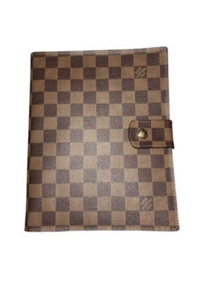 Auth Louis Vuitton Damier Agenda GM Notebook Cover Brown PVC Canvas Leather-image