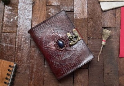 Leather journal Star Embossed & stone dairy, writing journal, Premium Journal.-image