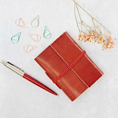 Leather Bound Pocket Notebook, 30 Unlined Recycled Paper Pages Journal Diary-image