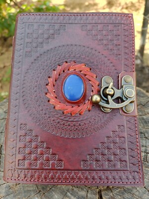 Embossed Journal with Stone Brown Journal Leather Journal, Leather Dairy Notepad-image