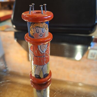 Antique Vintage Little Orphan Annie Pressman Toy Knitting Yarn Spool AAFA-image