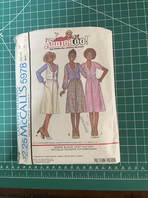 McCalls 5978 Annie Too Blouse Skirt Vest With Embroidery Transfer Sz 14 Scoop Nk-image