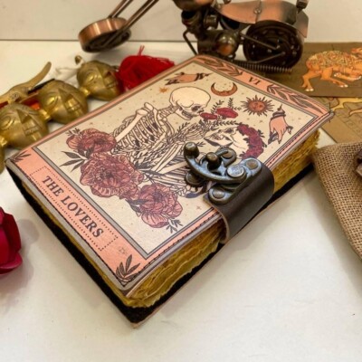 Book of Spells Grimoire Printed Journal The Lovers Tarot gifts for men or women-image