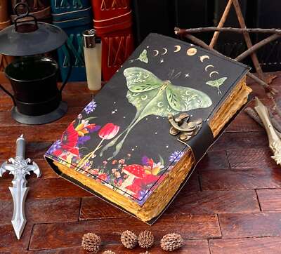 Handmade Enchanting Luna Moth Journal Blank Spell Leather Diary For Unisex Adult-image