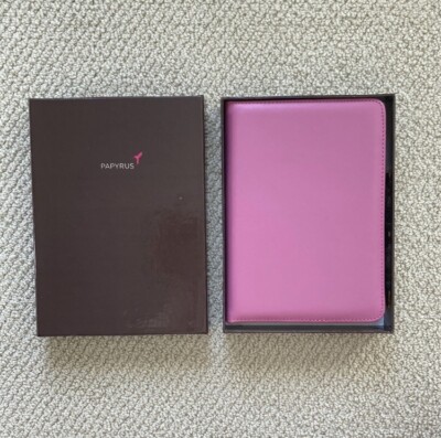 Papyrus Genuine Leather Bound Lined Notebook Pink Gold with Luxury Pen and Case-image
