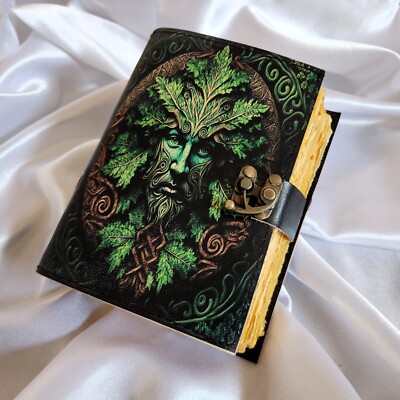 Leather Journal Man Adorned with Leaves on face Leather dairy,Notebook, Notepad.-image