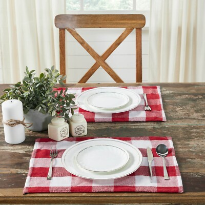 Annie Red Check Placemat Set of 2 13x19 Cotton Hemmed VHC Brands-image