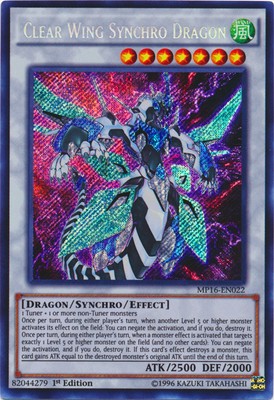 Yugioh! Clear Wing Synchro Dragon - MP16-EN022 - Secret Rare - 1st Edition Near -image