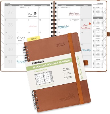 POPRUN Monthly Planner 2024-2025 Spiral Bound (6.5'' x 8.5'') 18 Months Calendar-image