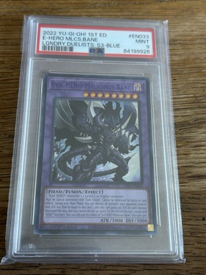 Yugioh Evil Hero Malicious Bane PSA Mint 9 Legendary Duelists-image