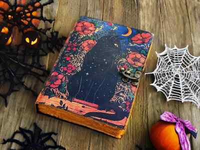 Grimoire Celtic Cat Book of shadow Leather Journal Spell Book - Witch Wiccan-image
