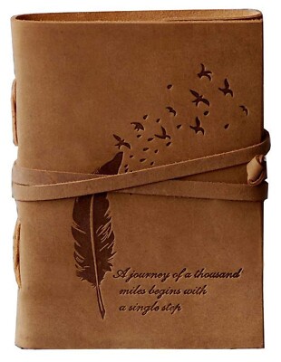 Leather Diary Embossed With Leaf of Tree & Quote Antique Handmade Plain Paper-image