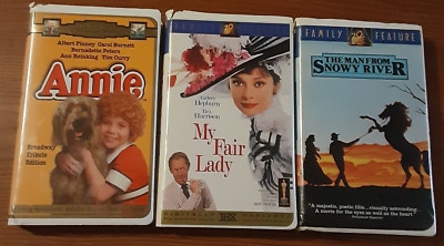 vtg Classic Drama VHS LOT of 3 Musical Annie Clamshell My Fair Lady Snowy River-image