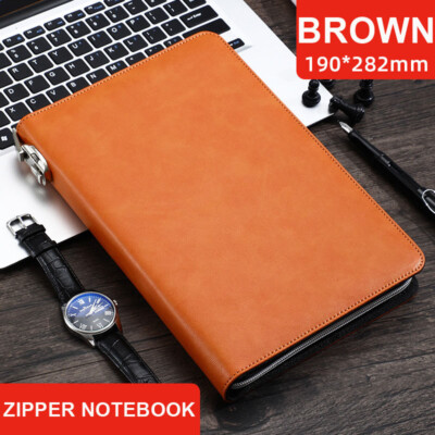 A5 Zipper Notebook PU Leather Cover Journals Waterproof Diaries Lined Paper-image