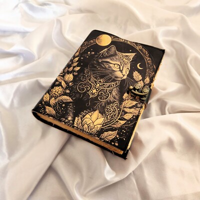 Cat Printed Leather Journal, Deckle page Notebook, Leather Dairy, Wedding Gift.-image