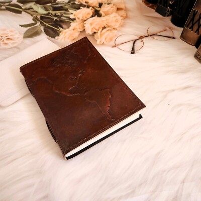 Brown Journal World Map Embossed Leather Journal sketchbook Journals for writing-image
