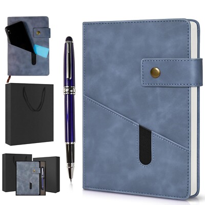 Blue A5 Lined Leather Journal Notebook,Personalized Hardcover Journal Set wit...-image