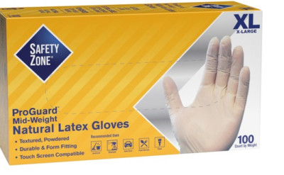 TWO Safety Zone Powdered Natural Latex Gloves, Polymer Coating - X-Large Size-image