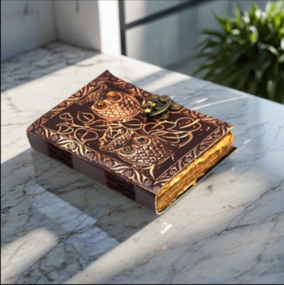 Handmade Bound Antique Paper Owl Designer Brown Vintage Leather Blank Diary TK09-image