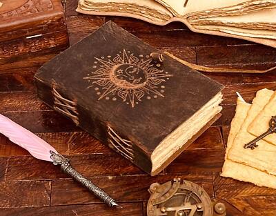 Handmade Sun and Moon Antique Vintage Leather Journal Diary For Unisex Adult-image