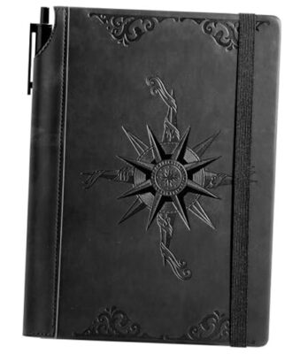  Compass Leather Notebook Journal for Men, 100 Gms 288 Pages Lined Black-image
