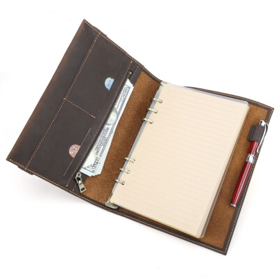 Genuine Leather A5 Notebook Binder Portfolio Ring Planner With Loose-Leaf Paper-image