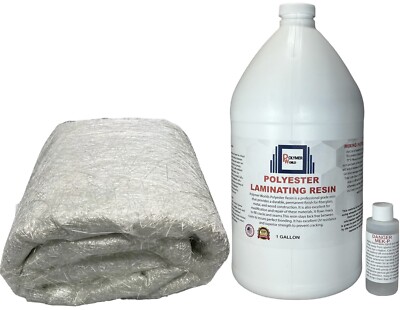 Polyester Resin 1 Gal  1.5x50x10 Yard Chopped Strand Mat, Boats Autos Rv Canoes-image