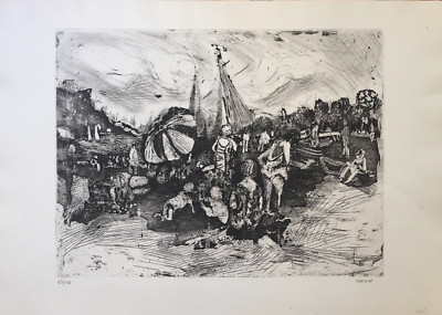 Cardin Annie engraving signed Égreville Oven-à-lime la plage les enfants art-image