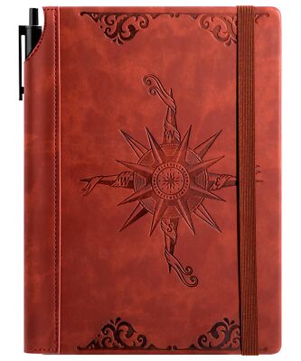 CAGIE Compass Leather Notebook Journal for Men 100 GSM 288 Pages Lined Journa...-image