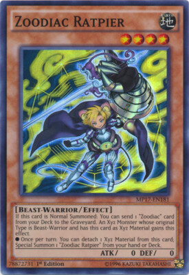 Yugioh! MP Zoodiac Ratpier - MP17-EN181 - Super Rare - 1st Edition Moderately Pl-image