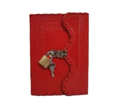 Leather Diary with Lock Leather Sketch book Leather Notepad Engraved Journal-image