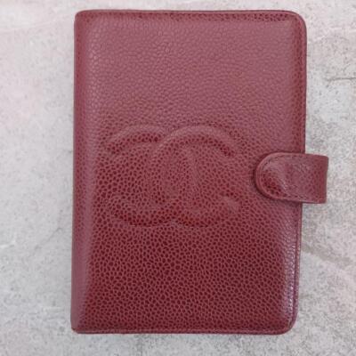 CHANEL Coco Mark Notebook Cover Red x Gold Hardware Caviarskin Leather Authentic-image