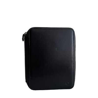 Franklin Covey Black Leather Zip Around 7 Ring Binder Planner 10” X 8”-image