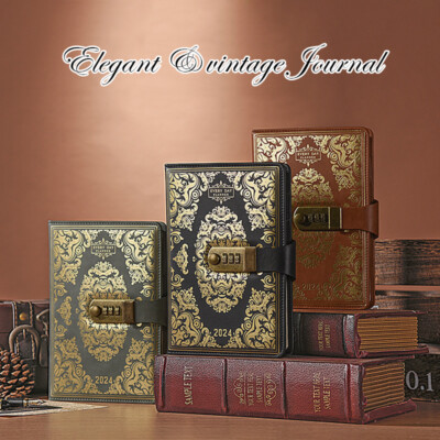 PU Leather Vintage Lock Journal A5 Notebook Lined Paper Writing Diary Planner-image