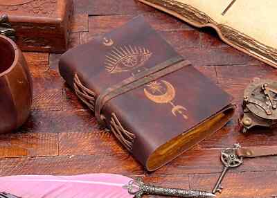 Eye leather Journal | embossed eye and moon , vintage journal | travel journal-image