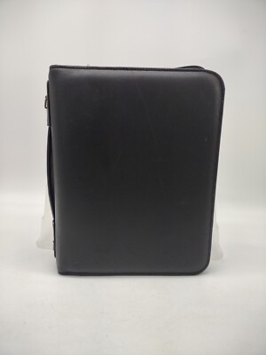 Vintage DAY-TIMER Black Leather Planner 3 Ring Binder Notebook Zip 9x11 Inches -image