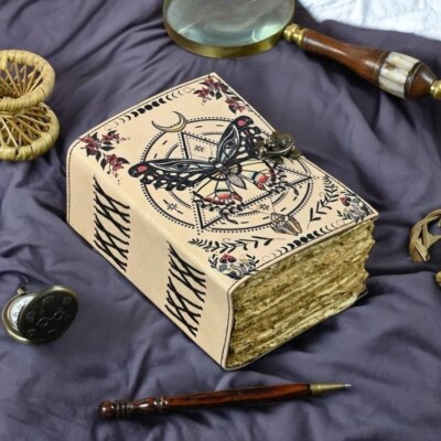 400 Pages Luna Moth - Vintage Leather Journal - Handmade Morpho Butterfly-image