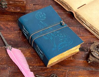 Handmade The Full Moon and Howling Wolf Embossed Journal Diary For Unisex Adult-image