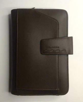 Piquadro Leather Agenda Organizer Planner Cover Zipper Brown Small Italy made-image