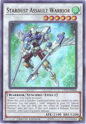 3 x Yu-Gi-Oh Card - CT15-EN008 - STARDUST ASSAULT WARRIOR (ultra rare) -NM/Mint-image