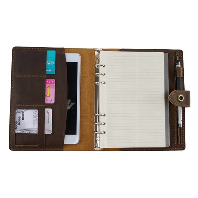 System Notebook A5 Leather 2024 Mini 6 Hole Ring Binder Notebook Leather Cover H-image