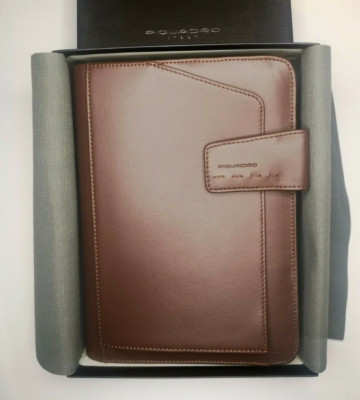Piquadro Leather Agenda Planner Organizer Cover Zipper Brown Medium Italy made-image
