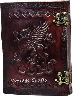 Handmade Vintage Antique Looking Genuine Dragon Leather Bound Journal Notebook4-image