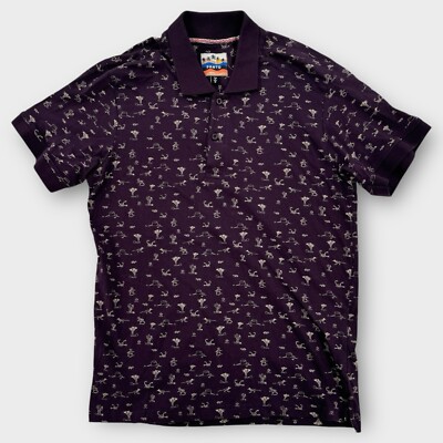 PRNTD By Polymer Polo Shirt Mens Large Red Purple Iguana Cactus All Over NWT-image