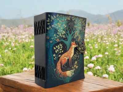 400 Pages - Grimoire Fox Leather Journal Blank Spell book of shadows Fat journal-image